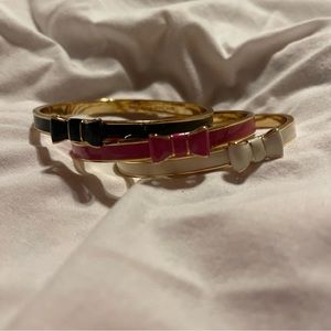 Kate Spade Bow Bangles in Gold, Set of 3 (Pink, White, and Black)